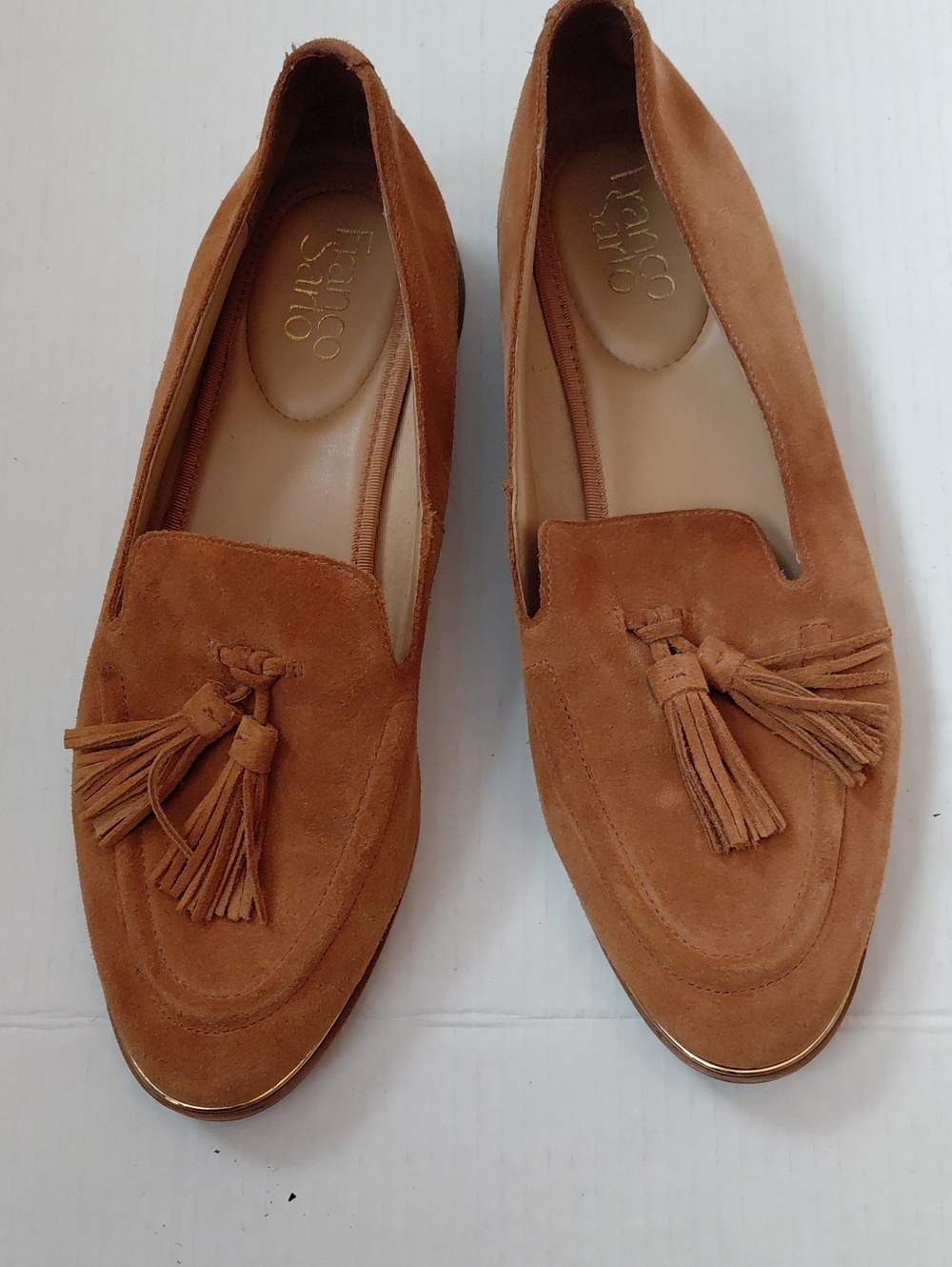 Franco Sarto Women's Chestnut Tan Suede Leather Tassel Loafers Size 10M